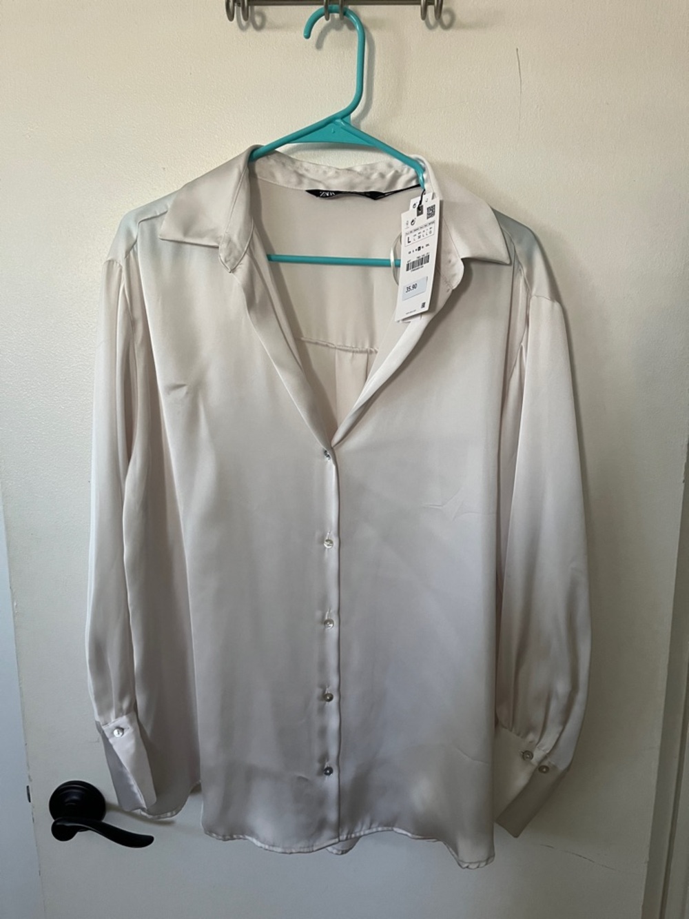 Silky Ivory Button-Up Blouse